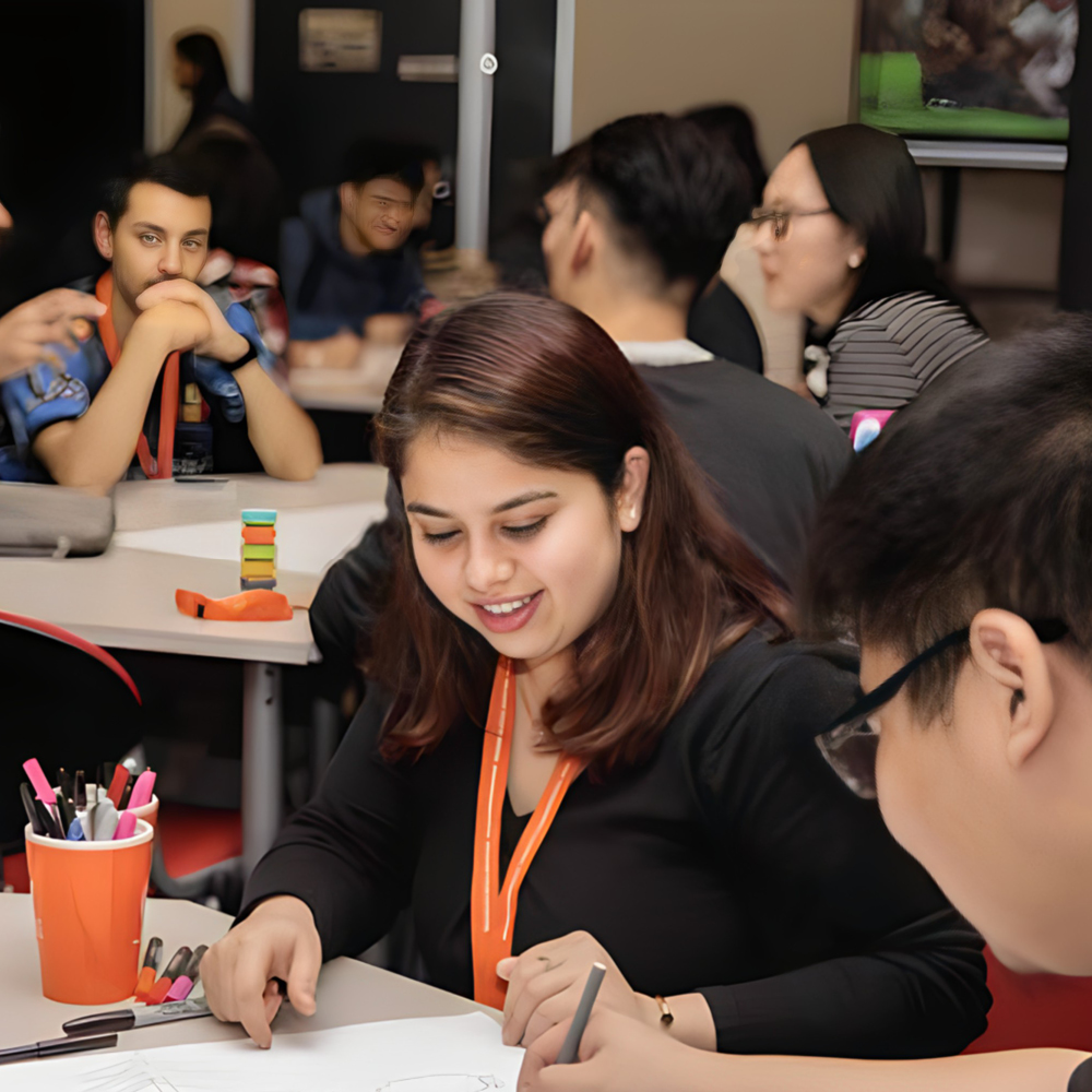 Students working on a project together at a table