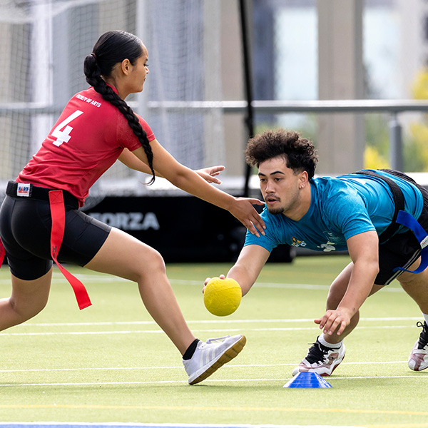 Two students playing Ki-o-Rahi and social sport at the University of Auckland